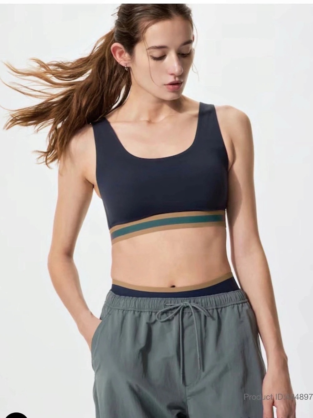 UNIQLO Women Active Wireless Bra Color Block Blue & Green Medium